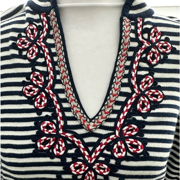 Tory Burch Tunic S/P Navy & white stripes with red, white & blue roped appliqué - Picture 3 of 11